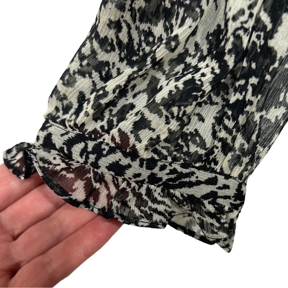 ba&sh Elia Ruffle Button Down Blouse Black White Print Small NWT - Picture 11 of 15